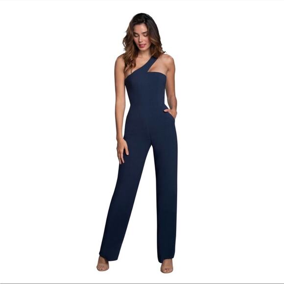 NWT Dress the Population Flippa Navy One Shoulder Asymmetrical Jumpsuit | L - Picture 3 of 8